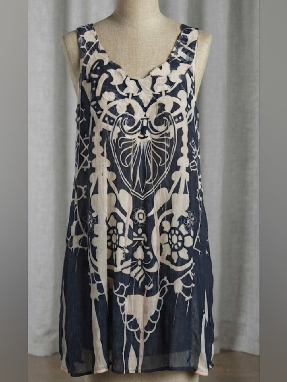 Mushka by Sienna Rose Boho Sheer Embroidered Sleeveless Tunic Blouse Black M/L